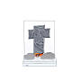Crucifixo com Sagrada Família flor castanho base cristal s3