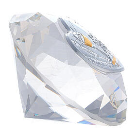 Diamant aus Glas mit Silber-Laminat-Plakette zur Kommunion