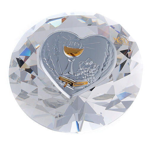 Diamant aus Glas mit Silber-Laminat-Plakette zur Kommunion 1