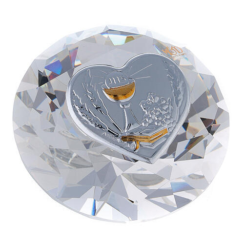 Diamant aus Glas mit Silber-Laminat-Plakette zur Kommunion 3
