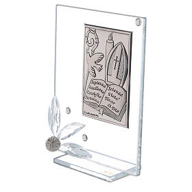 Gastgeschenk Bild mit Silber-Laminat-Plakette und den Symbolen der Konfirmation