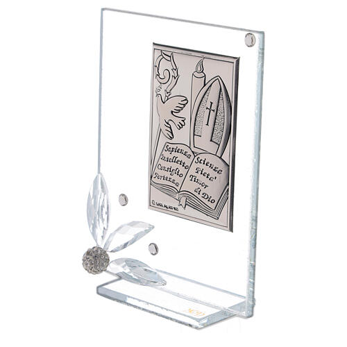 Gastgeschenk Bild mit Silber-Laminat-Plakette und den Symbolen der Konfirmation 2