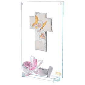 Bild mit Engel und rosafarbener Blume aus Kristall zur Taufe