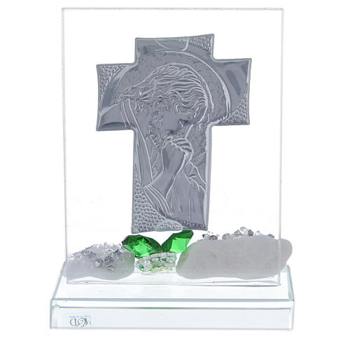 Glass painting of Christ with green flowers 3