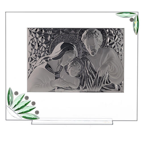 Glass painting of Holy Family with green flowers 1
