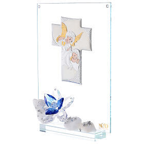 Bild zur Taufe für einen Jungen mit blauer Blume aus Kristallen
