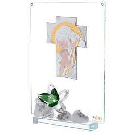 Bild aus Glas mit Motiv von Christus und einer Blume aus grünen Kristallen