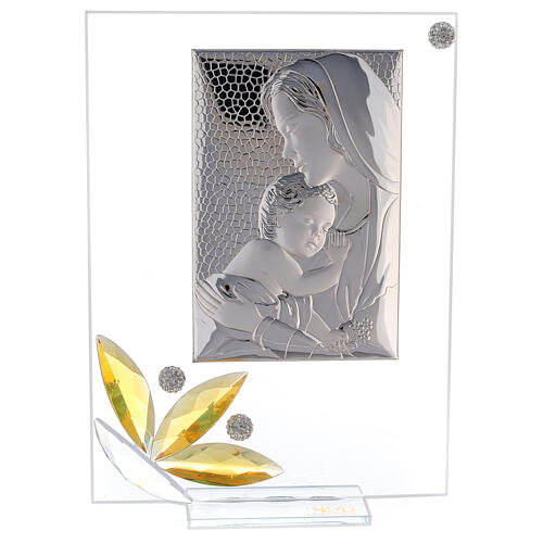 Bild aus Glas Mutterschaft mit bernsteinfarbener Blume, 20x15 cm 1