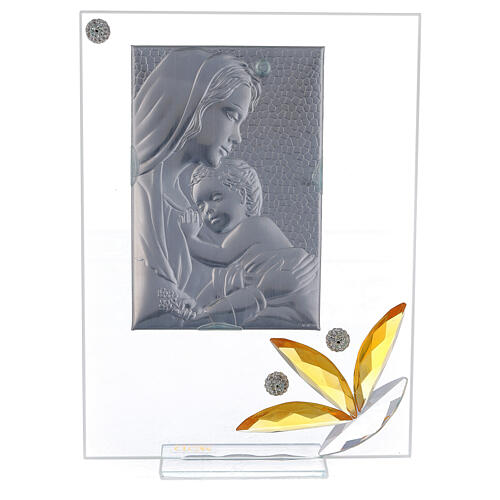 Bild aus Glas Mutterschaft mit bernsteinfarbener Blume, 20x15 cm 3