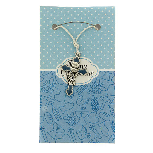 Cross pendant metal enamel blue Communion 1