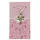 Kreuzanhänger zur Kommunion aus Metall mit rosafarbenen Details s1