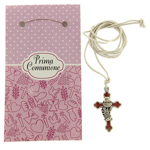 Communion cross pendant pink enamel 3