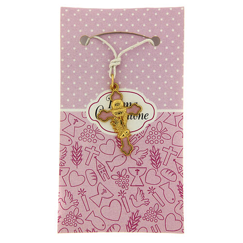 Cross pendant with pink enamel Communion 1