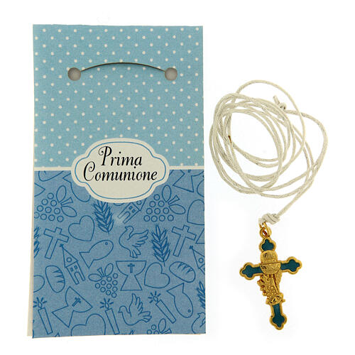 Cross pendant with blue enamel Communion 2