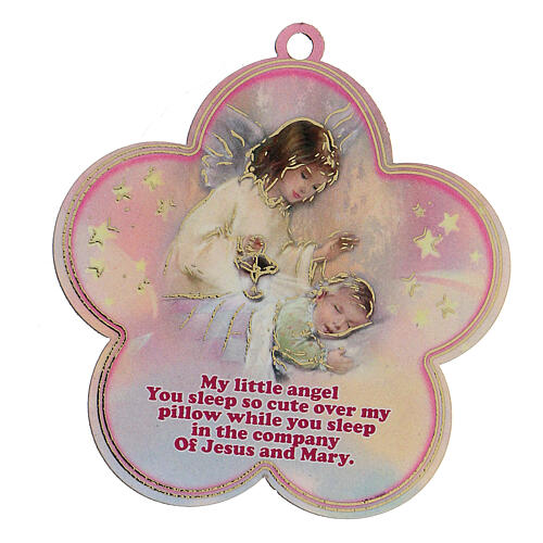 Flor cor-de-rosa enfeite de parede Anjo da Guarda com oração ING 1