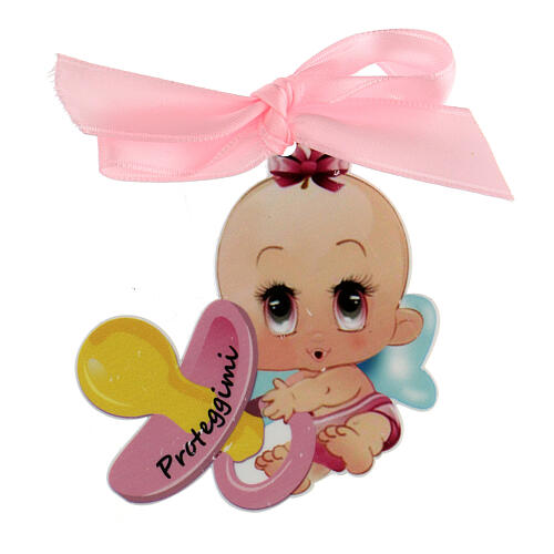 Crib medal baby figure pink bow pacifier 1