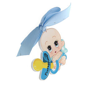 Crib medal baby figure blue bow pacifier