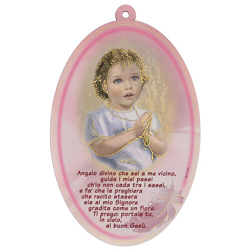 Quadro oval cor-de-rosa com oração Anjo 1