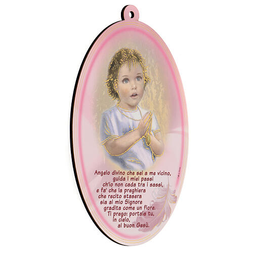 Quadro oval cor-de-rosa com oração Anjo 2