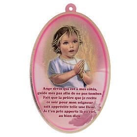 Angel praying plaque oval pink, French