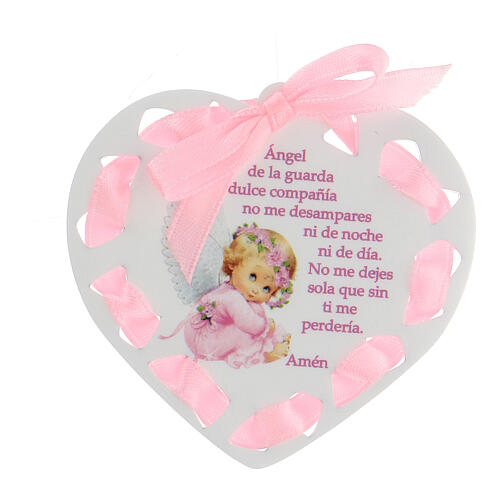 Heart crib accessory with prayer in Spanish pink bow 2