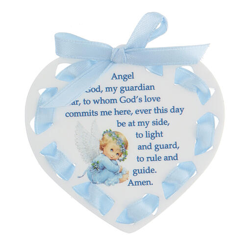 Heart-shaped blue medal for cradle, ENG prayer 2