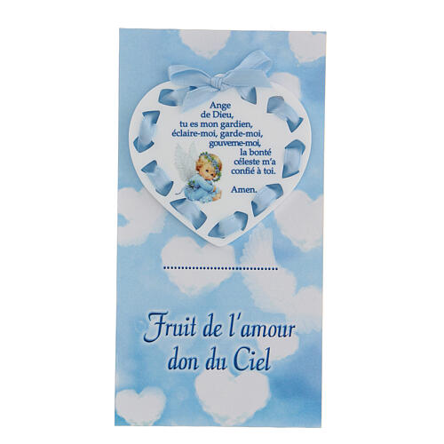 Médaille pour berceau coeur bleu prière FRANÇAIS 1