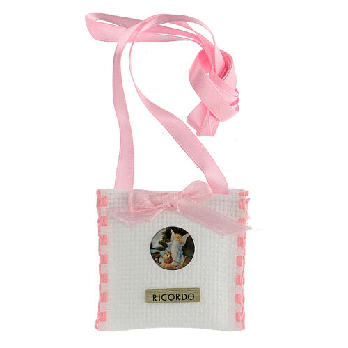 Guardian angel crib medal pink square 1