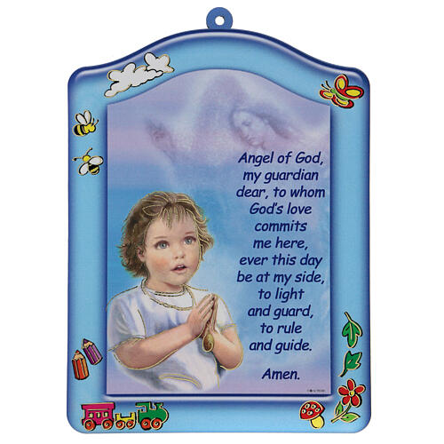 Kleines hellblaues Bild mit Ave Maria Gebet auf Englisch 1