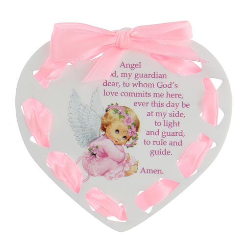 Angel of God crib medal heart, English 1