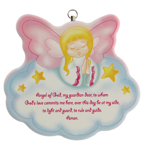Guardian angel wall plaque, pink in English 1