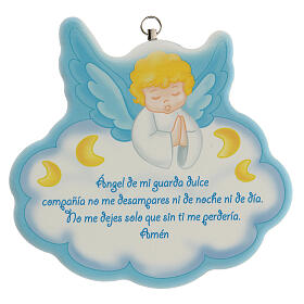 Guardian angel wall plaque, blue in Spanish