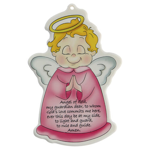Pink Guardian Angel wall plaque, English 1