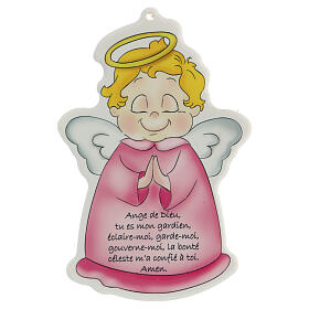 Pink Guardian Angel wall plaque, French