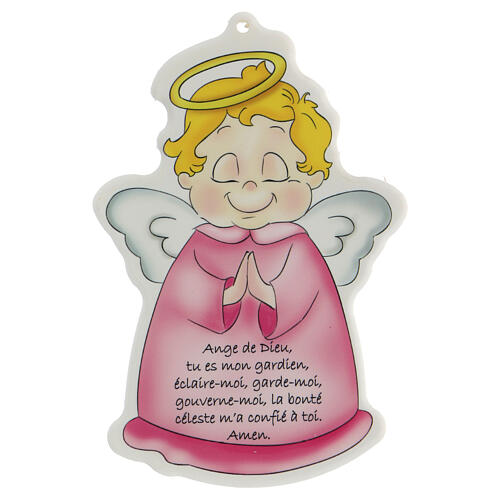 Pink Guardian Angel wall plaque, French 1