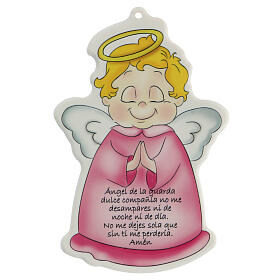 Pink Guardian Angel wall plaque, Spanish