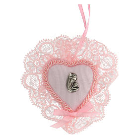 Pink crib medal Virgin and Child