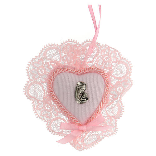 Pink crib medal Virgin and Child 1