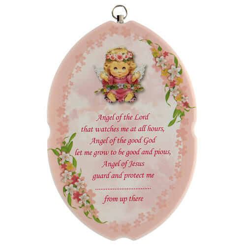 Obrazek z modlitwą do Anioła Stróża w j. angielskim, tło różowe 1