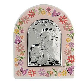 Bild mit Motiv eines Engels auf Silber-Laminat-Plakette mit Blumen für Mädchen