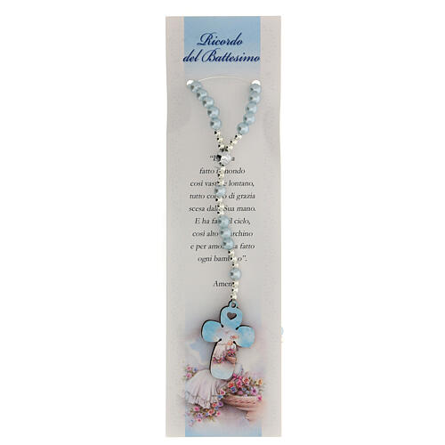 Baptism rosary pearlized blue glass with Italian prayer 1