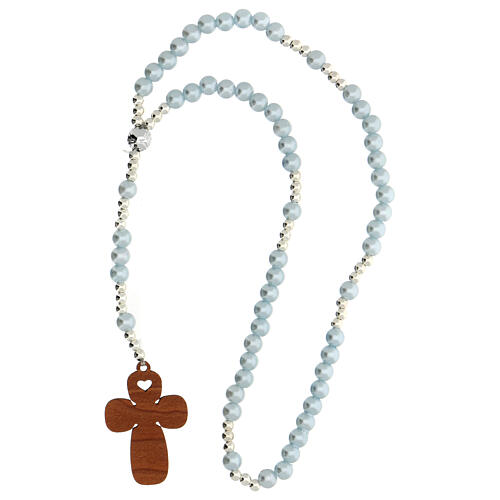 Baptism rosary pearlized blue glass with Italian prayer 3