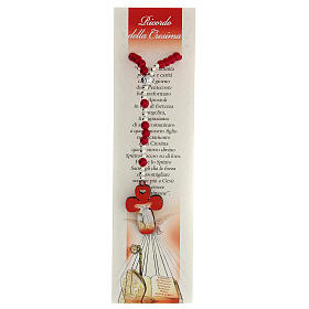 Confirmation Favour, red pearl glass elastic rosary and prayer