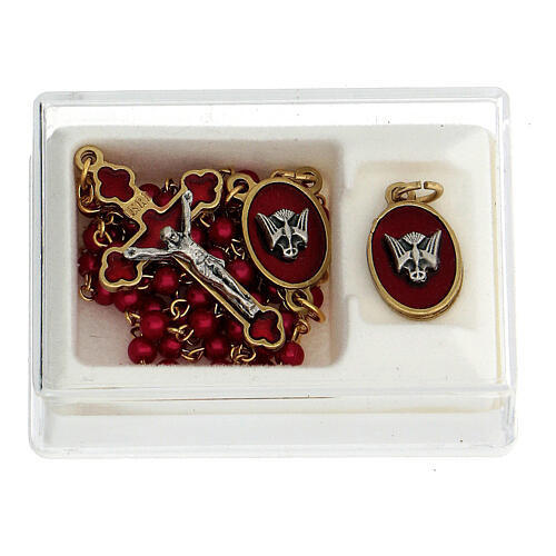 Souvenir Confirmation set, golden rosary, red glass beads 1