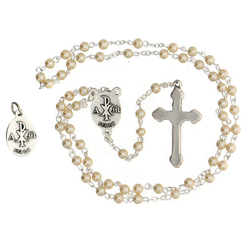 Communion souvenir set, golden rosary and pearl glass beads 3