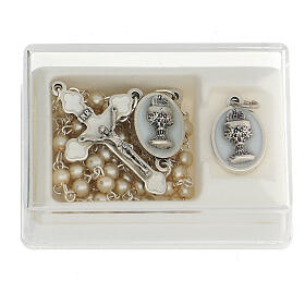 Communion set with golden rosary and pearl glass beads