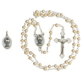 Communion set with golden rosary and pearl glass beads