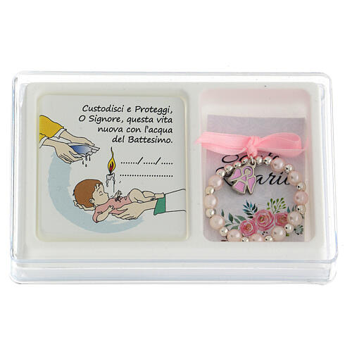 Geschenkbox zur Taufe mit Bild und Rosenkranz in rosa 1