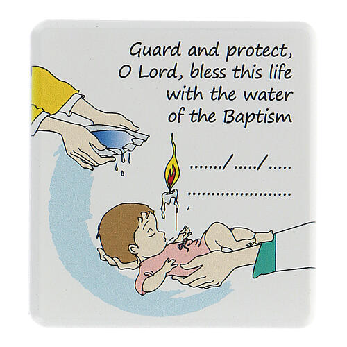 Kleines Andenken zur Taufe, das aus einem Kästchen mit Rosenkranz (10 Kugeln) und kleinem Bild auf Englisch besteht. 4