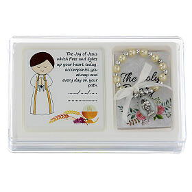 First Communion gift set for boys decade rosary and English picture
